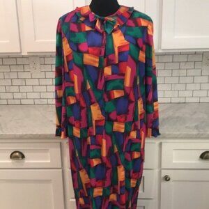 Georgette Trabolsi Kaftan Women Medium Dress Pleated Silky Maxi Vintage Retro